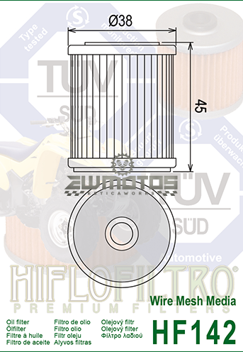 Filtro de Óleo Hiflofiltro HF142 – TM Racing 250-450 / YFM 350 Raptor, Warrior / TTR250 / WR250F / YZ250F / WR400F / YZ400F / WR426F / YZ426F / - Image 2
