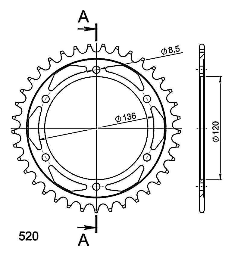 Cremalheira Supersprox aço Yamaha 520 x 37