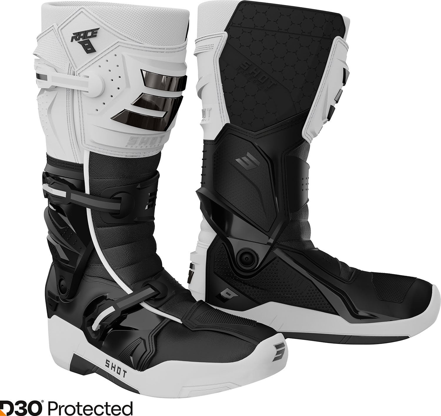 Botas RACE 8 Brancas / Pretas / Cromadas 46