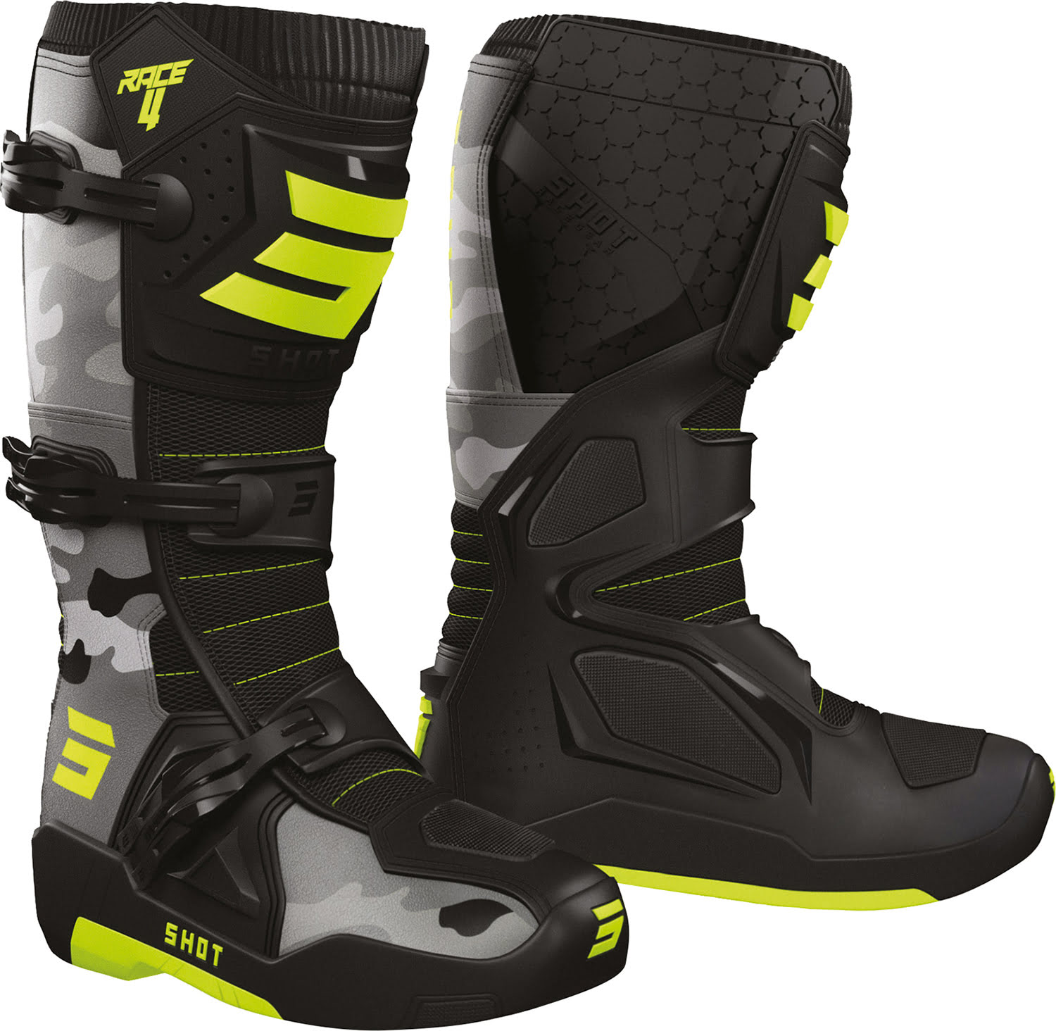 Botas RACE 4 Camo / Amarelas Neon 46